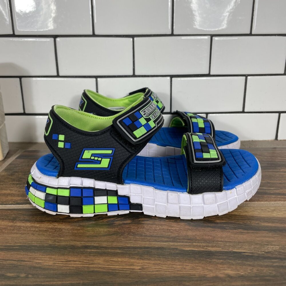Skechers Mega Craft Little Boys Size 13 Shoes Black Blue Lime Adventure Sandals - Picture 4 of 14
